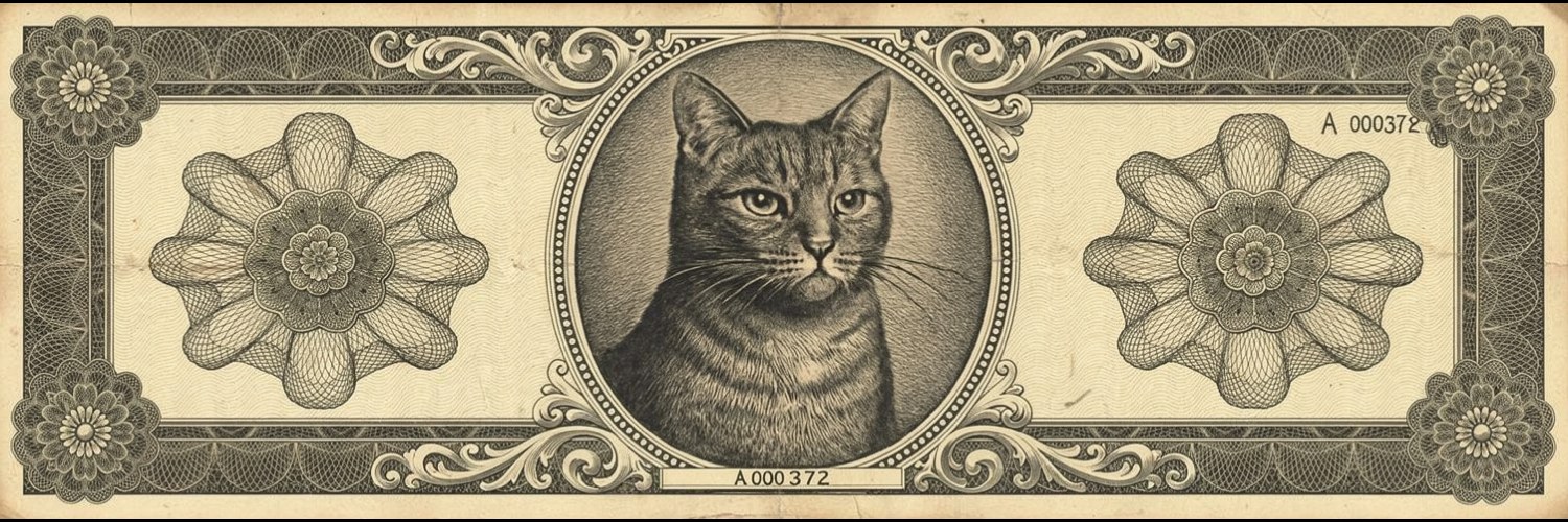 Catherine, an ordinary domestic short-hair cat, engraved in the style of a currency portrait